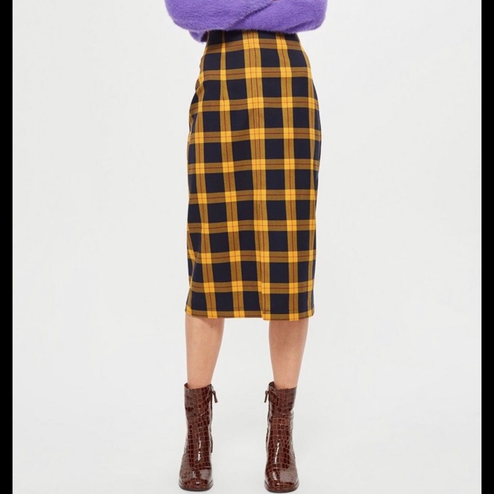 Topshop check midi pencil skirt